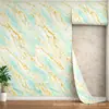 Pegatinas de pared autoadhesivas IXPE transfronterizas, verde menta con patrón de mármol con hilo dorado, acabado brillante, venta al por mayor de rollos de revestimiento de pared
