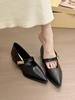 Melodia Verde Névoa! Sapatos Mary Jane de Bico Fino da Moda com Botão Dourado Sapatos de Salto Grosso Femininos Primavera 2025 para o Dia a Dia Francês