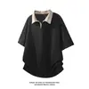 Camisa Casual Patchwork de Manga Curta Olo, Camiseta Solta, Xadrez Tendência Masculina Retrô Cool Manga Meia-Manga Resistente Verão Estilo Americano