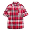 Camisa de Cuadros Bloque de Color de Manga Corta para Hombre, Verano Holgada, Estilo Callejero Americano, Versátil Camisa tipo Cárdigan Casual con Bolsillos y Cuello de Solapa
