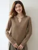 Suéter de punto de cachemira abotonado con cuello medio abierto, estilo simple, nuevo, jersey para mujer, suéter de manga larga, capa base cálida y versátil