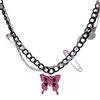 Colar com pingente de borboleta preta, estilo feminino, doce, cool, spice girl, Y2K, camada dupla, empilhado, desgaste, nicho, corrente de clavícula de alta qualidade