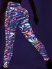 Calça Fitness Elástica de Cintura Alta para Mulheres, Roupa Esportiva, Leggings Estampadas Ajustadas para Dança, Modeladora Corporal, Efeito que Brilha no Escuro, Levanta Bumbum Yoga