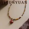 Moda Retro Outono e Inverno Versátil Maillard Colorido Esmalte Cogumelo Colar com Contas Corrente de Clavícula Leve Luxo Alto Padrão para Mulheres