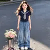 Verão Novo Estilo Conjunto de Duas Peças Calça Longa Manga Curta para Meninos Moda Versátil Crianças Médias e Grandes Conjunto Casual Estiloso Menino Tendência
