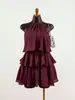 Vestido de Verano Halter INS Chifón Pastel Falda Corta Volantes Sin Mangas Hombros Descubiertos Vacaciones Color Sólido para Mujer Venta al por Mayor