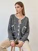 Cárdigan de punto gris retro estilo coreano, de alta gama, nueva colección otoño/invierno, corte holgado y relajado, abrigo suéter para mujer