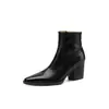 Botines Cortos de Moda Estilo Británico 6cm 2026 Otoño/Invierno Nueva Llegada Punta Puntiaguda Tacón Grueso Cremallera Lateral Botas de Moda Botas para Mujer