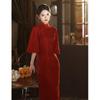 Red Cheongsam brinde vestido noiva High sense 2023 nova renda manga comprida noivado chinês porta traseira vinho tinto melhorado