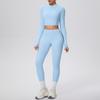 Chaqueta Deportiva Ajustada de Manga Larga con Agujero para el Pulgar, Cremallera, Color Nude, Cintura Alta, Ropa de Yoga, Traje de Yoga para Fitness que Levanta los Glúteos