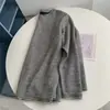 Camiseta de Manga Longa Solta com Listras Finas Outono e Inverno Nova Aveludada Espessada Pulôver Quente Semelhante a Caxemira Moda Elegante Top