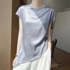 Transfronterizo 2025 Nuevo Verano para Mujer Cuello Redondo Elegante Jersey de Manga Corta Versátil Camiseta Estilo Extranjero Mangas Cortas Tops para Mujer