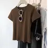 Camiseta de Manga Corta de Algodón Puro Gris de Gama Alta para Mujer, Cuello Redondo de Corte Ajustado, Nuevo Estilo Verano 2026, Top Base Adelgazante