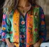 Fábrica de Origen 1688 Camisa de Mujer con Estampado de Flor de Ciruelo Vintage Holgada Cuello Solapa Blusa de Oficina Exclusiva para Venta Transfronteriza