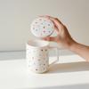 Taza de Té de Cerámica Moji Pintada a Mano con Puntos, Taza Doméstica con Tapa y Filtro Interno, Taza Separadora de Agua y Té para Uso Personal