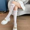 Calcetines Lolita Cyber Celebrity Jk Cub para mujer, con lazo, de encaje blanco, por encima de la rodilla, de tubo mediano