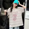 Camisa Básica Listrada de Manga Curta para Meninas Verão 2026 Novo Estilo Coreano Top Soltinho para Crianças Maiores Camiseta de Verão