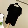 Camiseta de Verano Nueva de Modal Color Sólido Cuello Redondo Manga Corta para Mujer Holgada Adelgazante Camisa Base Dividida en Forma de U Top Versátil
