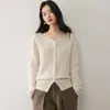 Cárdigan de cachemir con cuello en V ondulado, nueva colección otoño/invierno 2026, diseño artístico, capa base versátil, prenda exterior de un solo botón para mujer