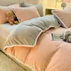 Conjunto de 4 Peças Jacquard Anti-estático Classe A Lã Leite Aconchegante Espesso Cobertor de Coral Fleece Adicionado Lã Inverno Roupa de Cama 4