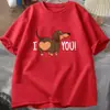 Camiseta de Algodão Tamanho Europeu Nova Moda Unissex Gola O Top Estampa Dachshund Eu Te Amo Camiseta de Manga Curta