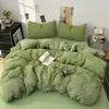 Juego de ropa de cama de cuatro piezas de gasa de doble capa a rayas estilo japonés minimalista, funda de edredón y sábana de cama hipoalergénicas Clase A, juego de tres piezas para dormitorio de estudiante