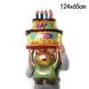 Novo Balão Urso Sentado Abraçando Bolo Filme de Alumínio Urso Estéreo 3D Balão Decoração de Aniversário Festa Layout Atacado