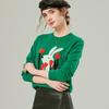 [100% Lana] Otoño Temprano Casual Estilo Universitario Jacquard de Dibujos Animados Suéter de Lana Básico de Cuello Redondo para Mujer Suéter de Punto para Mujer