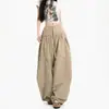 Calça feminina elegante cinza com cordão e barra franzida, perna curva, nova 2026, cintura alta, emagrecedora, solta, corte A, casual