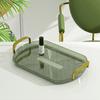Casa moderna sala de estar cozinha xícara de chá leve luxo listrado bandeja simples antiderrapante borda dourada binaural bandeja de sobremesa de frutas