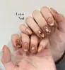 Uñas Postizas Pre-Hechas Hechas a Mano Rosa Nude Perla Moño 3D Terapia de Luz Super Iluminadoras para Uñas Cortas