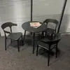 Combinación de Mesa y Sillas para Exteriores Tienda de Té con Leche Negra Mesa para Exteriores Patio de Ocio al Aire Libre Balcón de Plástico para Exteriores Impermeable y Protección Solar