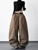 Nuevos Pantalones de Traje para Mujer 2025 Estilo Retro Americano Doble Cintura Caqui Scimitar Casual de Gama Alta Sueltos de Pierna Ancha