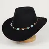 Nuevo Sombrero de Vaquero Occidental Comercio Exterior Transfronterizo Sombrero de Fieltro Estilo Étnico Unisex Estilo Tibetano Ala Curvada Accesorios de Joya Estrella