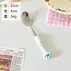 Cuchara con mango de cerámica de pata de gato, cubertería de acero inoxidable 304, cuchara de dibujos animados, cuchara redonda linda para comer, cuchara y tenedor de postre creativos