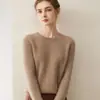 Nuevo suéter de cachemir 100% puro de color liso para otoño e invierno para mujer, suéter de punto tipo pullover con cuello redondo, suéter base holgado y grueso