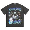 Camiseta de Manga Curta Estampada Cross-Border Retro Hip-Hop Kung Fu Kenny Kendrick High Street Pesada Gola Redonda Moletom com Capuz