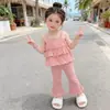 Conjunto de Verano para Niñas Estilo Coreano: Chaleco Verde Rayado Lindo y de Moda sin Mangas + Pantalones Acampanados Verdes con Volantes