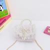Bolsa Transversal de Pérolas para Meninas do Jardim de Infância Bolsa de Moedas Houndstooth Popular Deste Ano Bolsa Quadrada Pequena com Laço de Renda