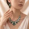 Transfronteiriço Novo Produto Luxo Roupa de Noite Geométrico Flor Colar Brincos Diamante de Alto Carbono Moda Celebridade Brincos em Forma de Leque Atacado