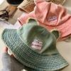 Sombrero de Pescador de Mezclilla con Orejas de Oso para Mujer Primavera y Verano Nuevo Versátil Pequeño Sombrero que Favorece el Rostro Sombrero de Cubeta para Protección Solar y Sombra al Aire Libre