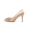 6681C-131 Tacón de Aguja de Gamuza Pedrería Boca Baja Tacones Altos Zapatos de Mujer Elegantes para Viaje de Negocios Zapatos Elegantes
