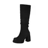 Otoño/Invierno 2026 Nuevas Botas Largas Impermeables de Plataforma de Suela Gruesa 40-43 Tacón Alto Estilo Punk Botas Ajustadas Botas de Jinete Transfronterizas
