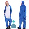 Comercio exterior fabricantes al por mayor animal otoño e invierno pescado salado Tiburón Rey dibujos animados franela enterizo pijama ropa de casa para hombres y mujeres