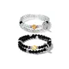Pulseira de Contas Duplo Círculo Cor Moonlight Cinza 6mm para Mulheres Nicho Alta Qualidade Ágata Negra Cristal Torre Amarela Pulseira Joia Atacado