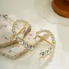 Pendiente de Aro Europeo y Americano Transfronterizo de Lujo Ligero Oro de 18K Circonita Perla para Mujer de Gama Alta Simétrico Izquierdo-Derecho Moda Colgante de Oreja