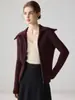 Jaqueta de cashmere 100% macia como nuvem, amigável para a pele, com lapela grande, design canelado vertical, zíper bidirecional, cardigã de cashmere moderno e versátil