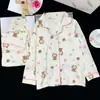 Conjunto de loungewear infantil estilo lapela, tecido fino para primavera e outono, cardigã de manga longa, pijama de algodão estilo coreano com estampa de nuvens para meninas