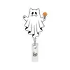 Novo Gato Preto Fantasma Abóbora Acrílico Equipe Médica Retrátil Rotativo Porta-Crachá Clipe de Crachá Fivela de Puxar com Glitter