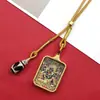 Xizang Contas Dzi Aço Titânio 2*3 Pequeno Pingente Thangka Pintado à Mão Dourado Vida Passada e Vida Presente Zakiram Colar Estilo Étnico